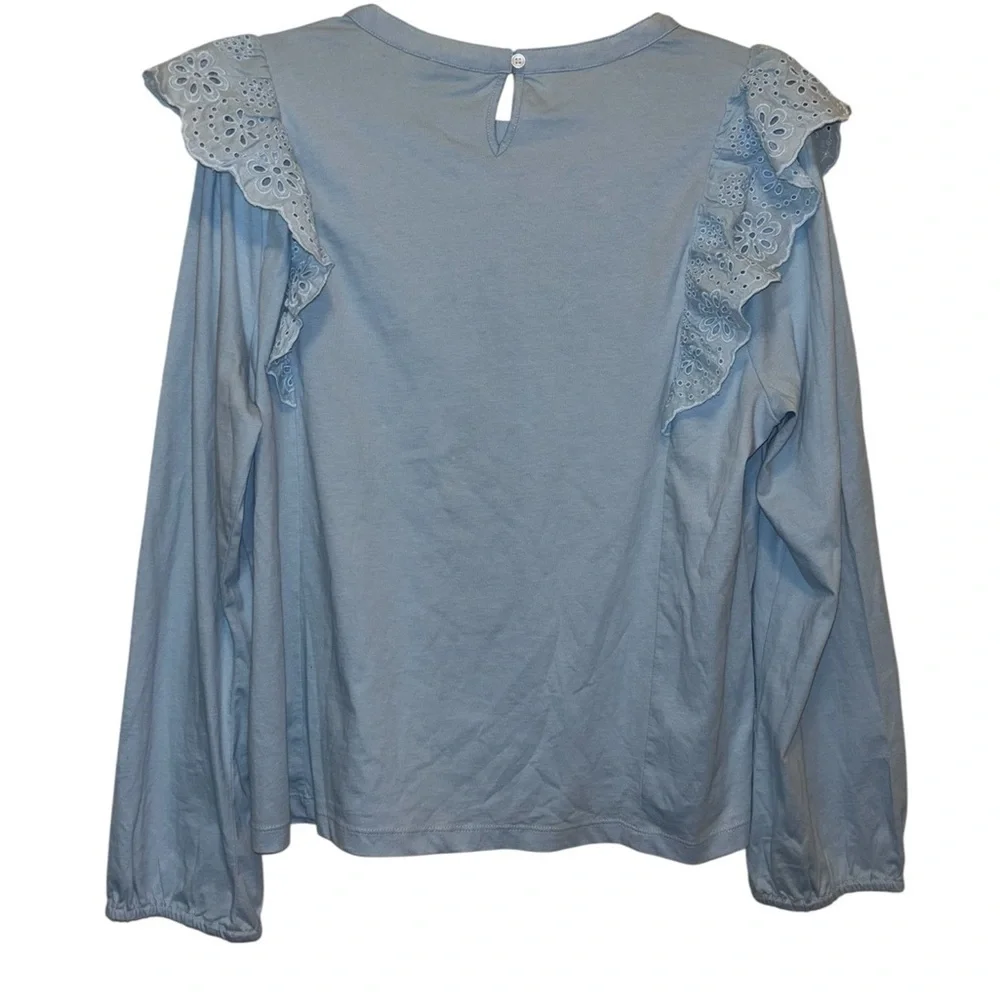 J. Crew Sky Blue Eyelet Ruffle Blouse